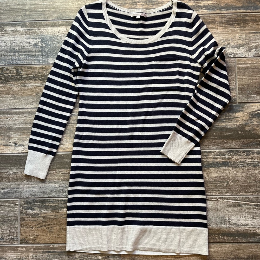 Gap Navy and oatmeal striped sweater dress